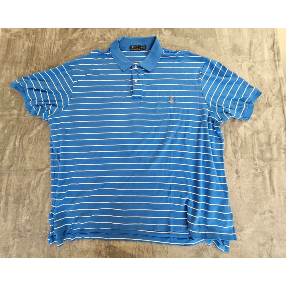 Polo Ralph Lauren Blue/White Striped Polo Orange Pony Size 4XB